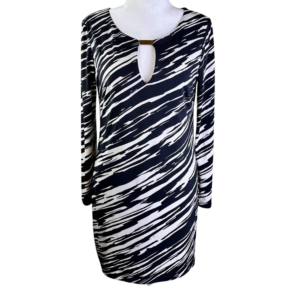 Trina Turk Black and White Stripes Long Sleeve Mini Dress Size 10